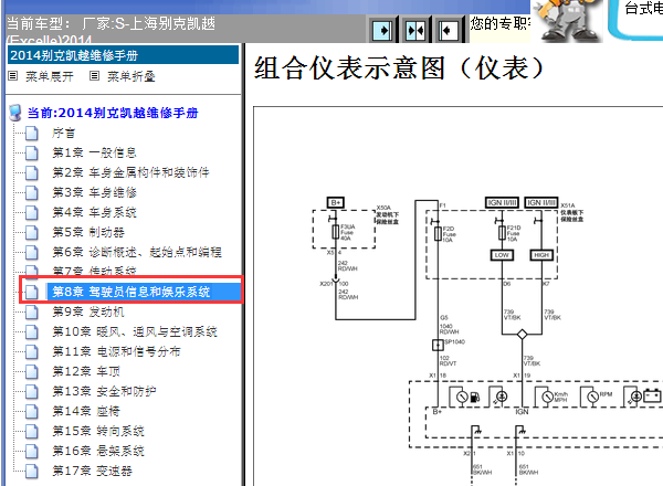 2014年别克凯越仪表电路图