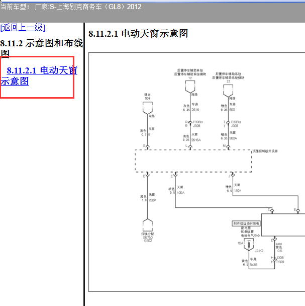 2012年别克GL8 天窗电路图
