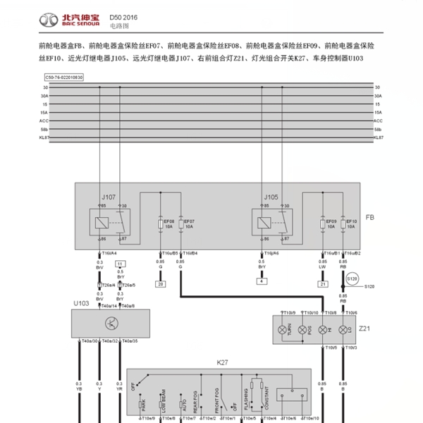 2016年绅宝D50灯光电路图