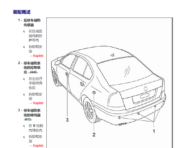 2007年斯柯达明锐倒车雷达报警器位置图