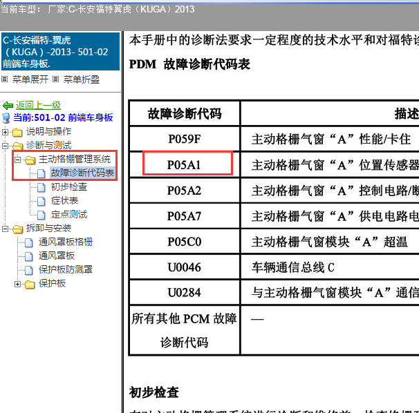 2013年福特翼虎 P0A51故障码资料