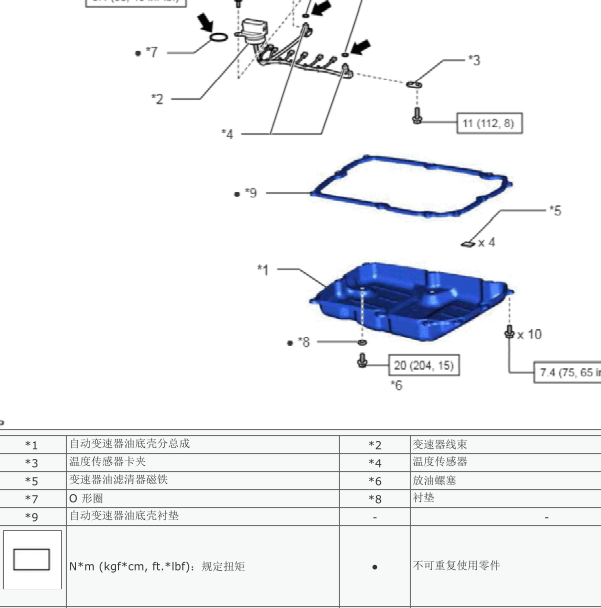 2018年丰田酷路泽变数箱油底壳螺丝力矩