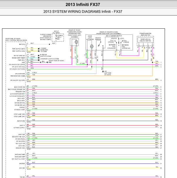 2013年英菲尼迪fx37门锁电路图