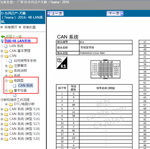 2016年日产天CAN针脚图