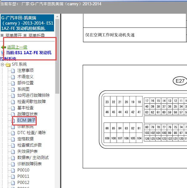 2013-2014年丰田凯美瑞 发动机针脚