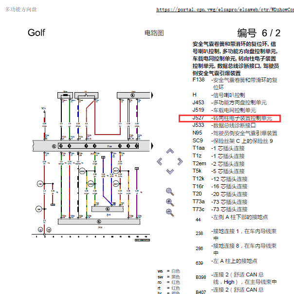 2020年大众高尔夫 转向柱控制电路图