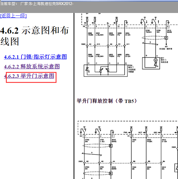 2012年凯迪拉克SRX 尾门电路图