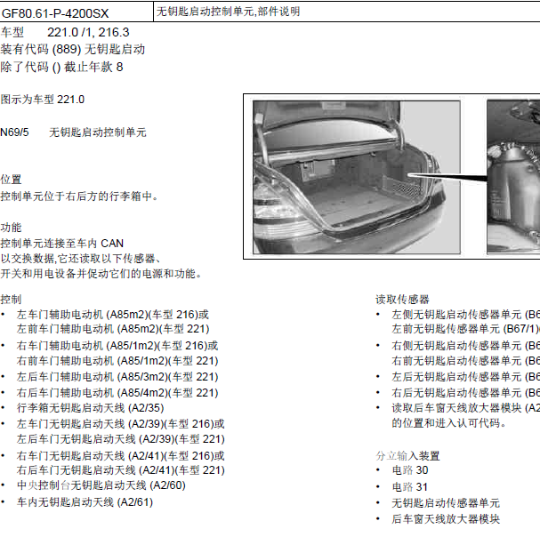 2011年奔驰S350无钥匙启动控制单元,部件说明