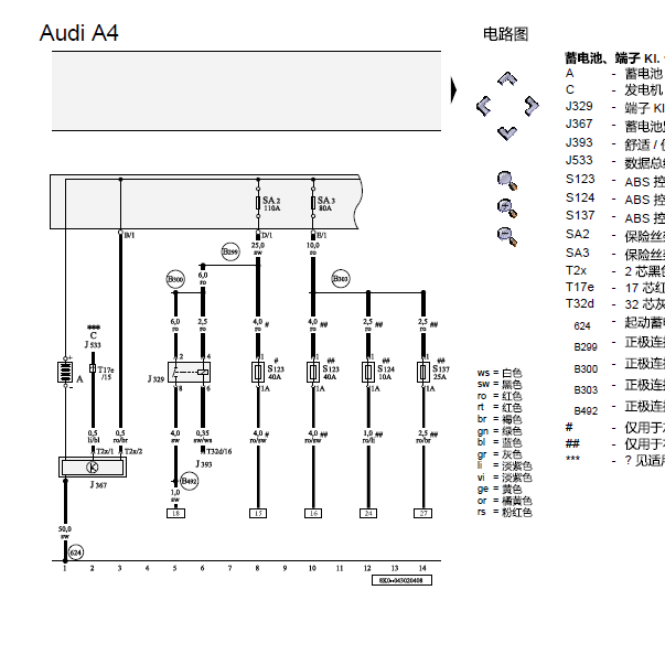 2013年奥迪A4L ABS和ESP电路图