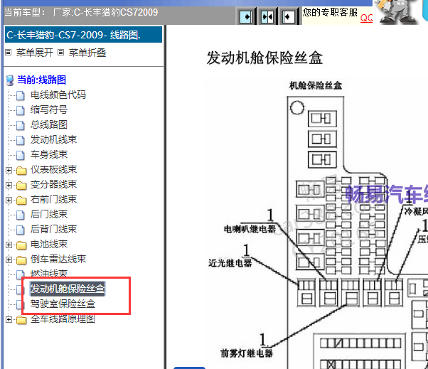 2009年猎豹CS7保险丝继电器资料