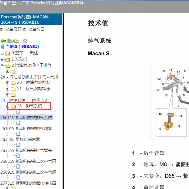 2014年保时捷MACAN 排气系统维修位置资料
