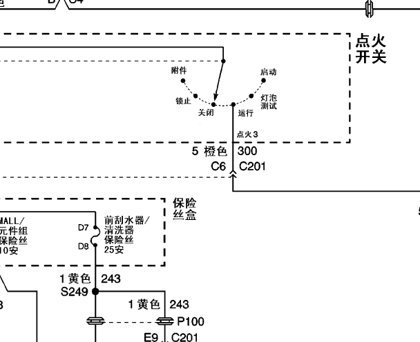 2010年别克陆尊GL8点火开关线路图