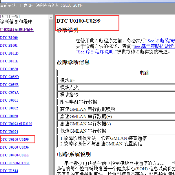 2011年别克GL8 U0100故障码资料