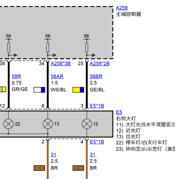 2017 款宝马X5右前大灯电路图