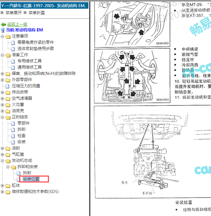 2005年红旗CA7180A4E发动机安装位置
