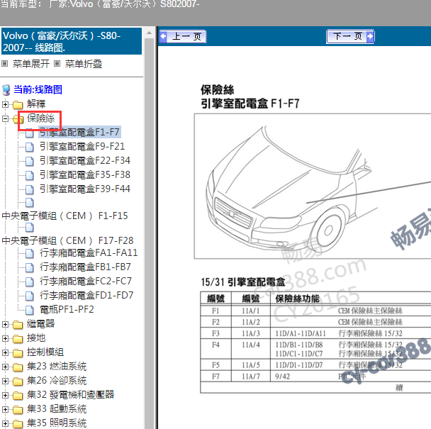 2007年沃尔沃S80 全车保险资料