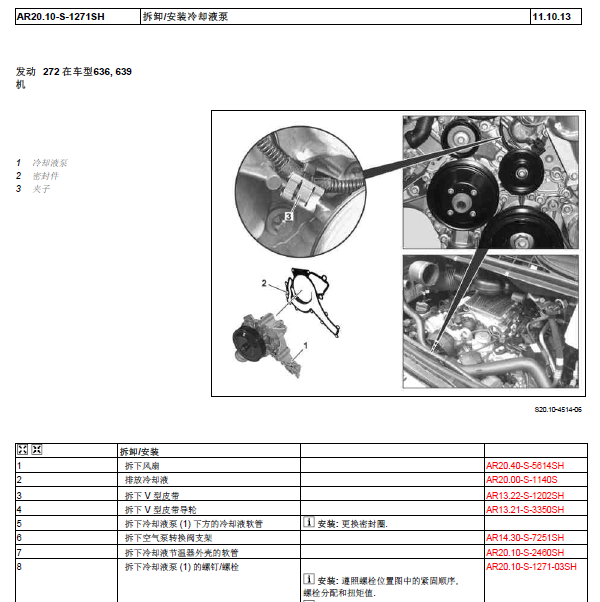 2013年奔驰唯雅诺冷却泵拆卸资料