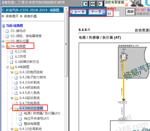 2017-2019年长安CS55 TF-71SC变速箱电路图