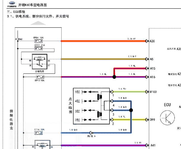 2017年奇瑞K60发动机电路图