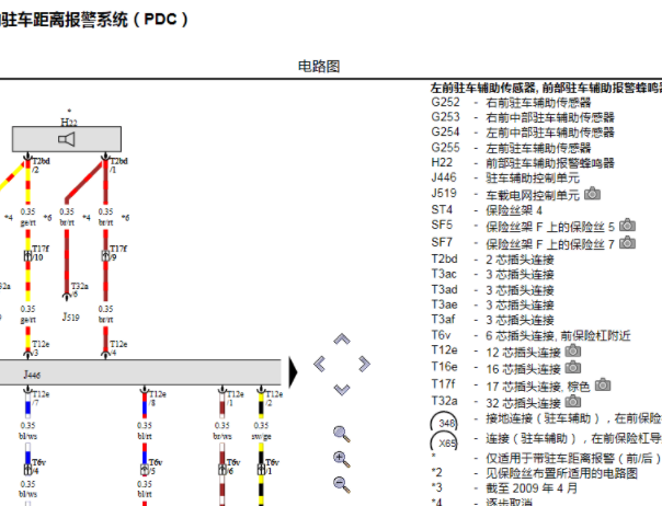 2010年奥迪Q5倒车雷达电路图