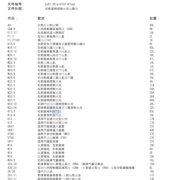 2010年奔驰S300座椅加热电路图