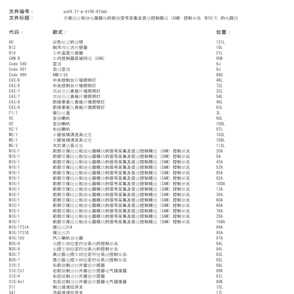 2011年奔驰E260L前SAM电路图