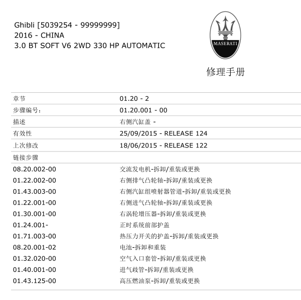 2014年玛莎拉蒂3.0 发动机维修手册