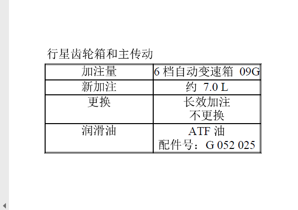 2007年大众POLO变速箱油加注资料