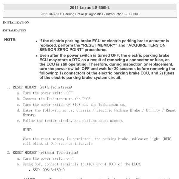 2011年雷克萨斯LS600H电子手刹初始化