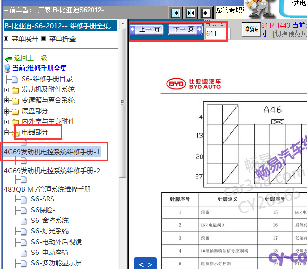 2012年比亚迪S6发动机电脑端子图