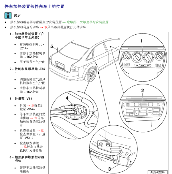2002年奥迪A6驻车加热器安装位置