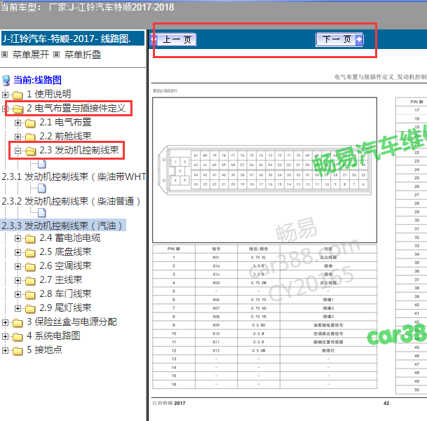 2017年江铃特顺发动机电脑端子图