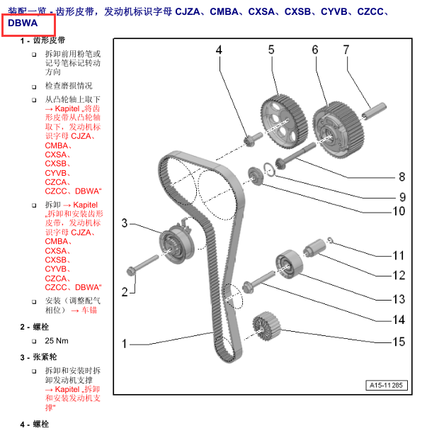 2016年奥迪A3发动机正时资料