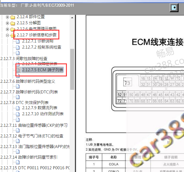 2009-2011年吉利EC7发动机针脚资料
