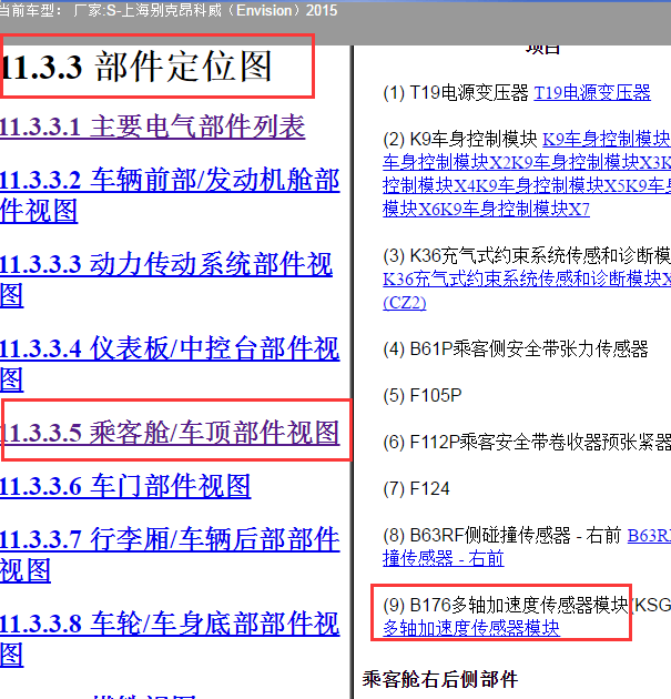 2015年别克昂科威多轴加速传感器按装位置图