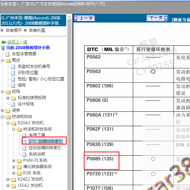 2008-2011年本田雅阁故障码资料