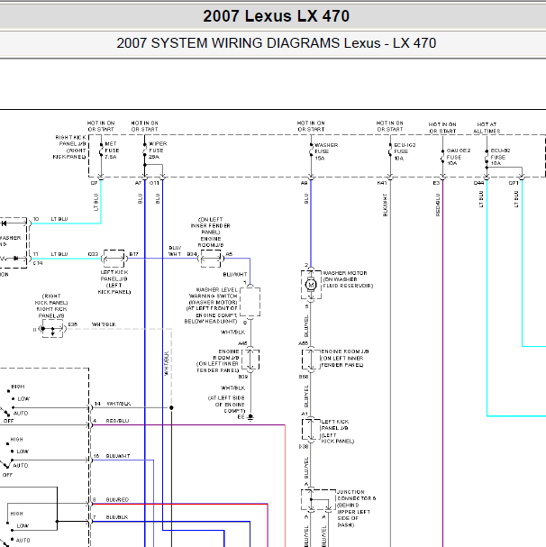 2007年雷克萨斯LX470 前雨刮电路图