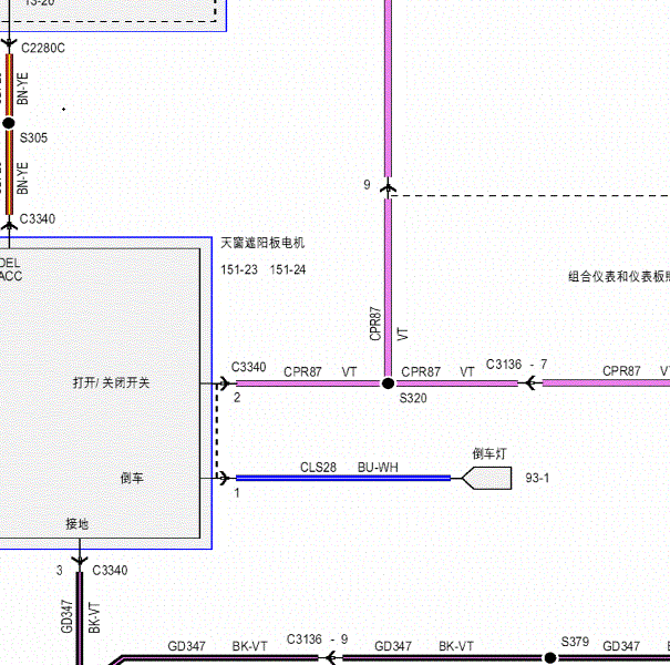 2015-2016年福特金牛座遮阳帘电路图