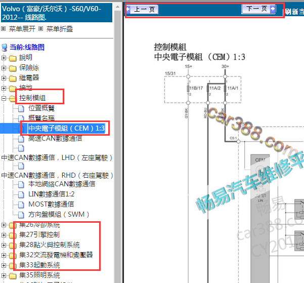 2012年沃尔沃V60车身电路图