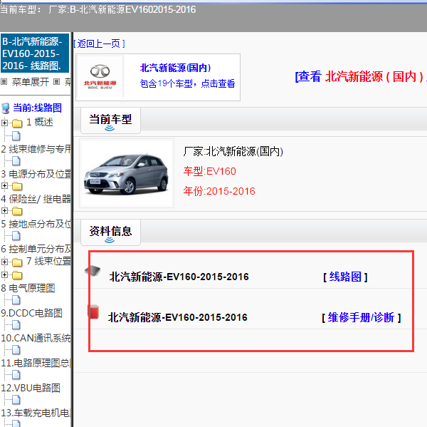 2016年北汽新能源EV160全车电路图及维修手册