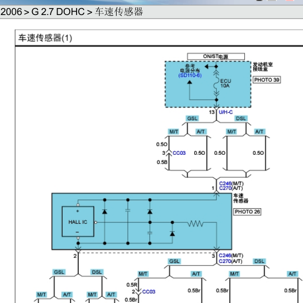 2006年现代胜达车速传感器电路图