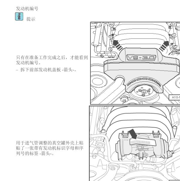 2006年奥迪A6发动机号位置
