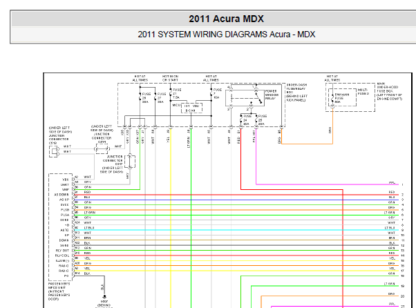 2011年讴歌MDX电动车窗电路图