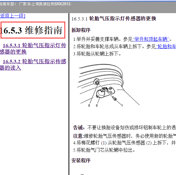 2012年凯迪拉克SRX胎压检测系统维修手册