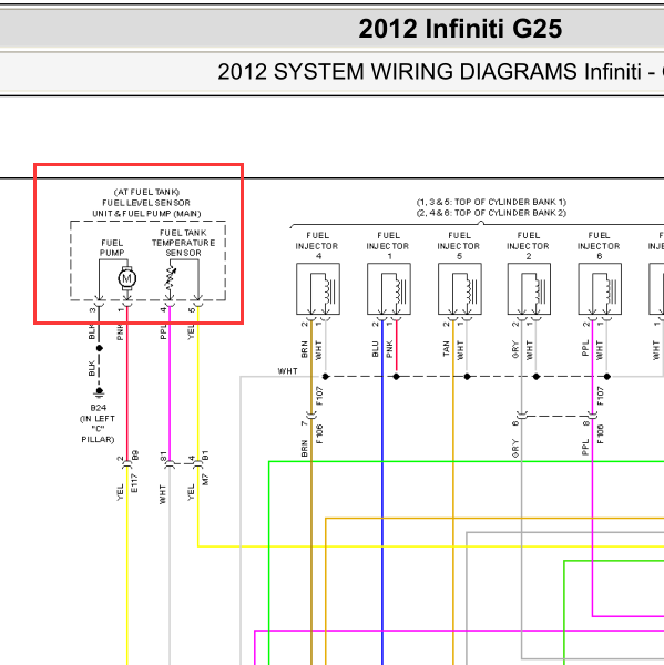 2012年英菲尼迪G25燃油液位传感器电路图