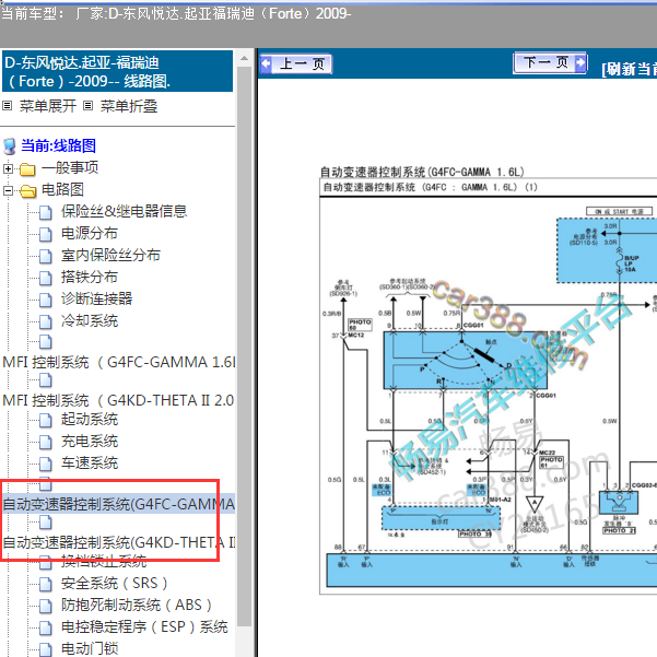 2009年起亚福瑞迪变速箱电路图