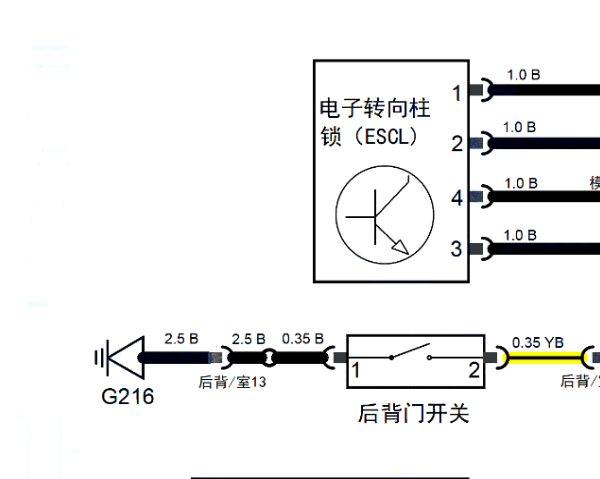 2015年奇瑞瑞虎5电子方向锁4线电路图[