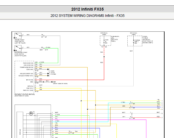 2012年英菲尼迪FX35车窗电路图