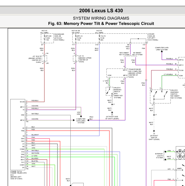 2006年雷克萨斯LS430方向盘伸缩功能系统电路图