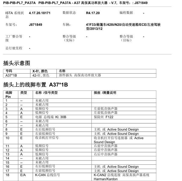2014年奔驰428 A37模块针脚